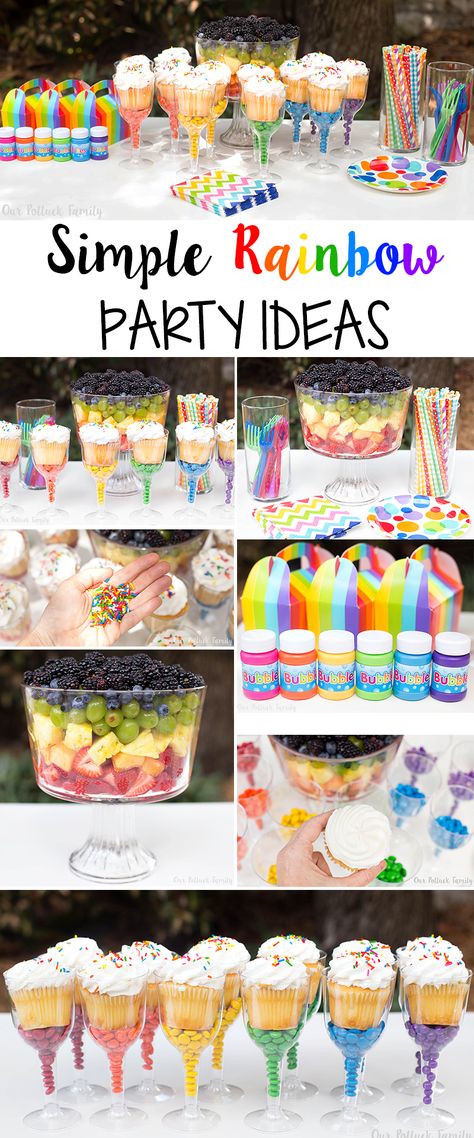 Simple Rainbow Party Ideas #ad #BJsSmartSaver Rainbow Party Ideas, 4de Verjaardag, Pyjamas Party, Rainbow Unicorn Party, Trolls Birthday Party, Rainbow Parties, Fruit Party, Rainbow Birthday Party, Cupcakes Cake