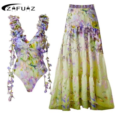 Just found this amazing item on AliExpress. Check it out! $43.31 | ZAFUA Flower Ruffle Swimsuit With Cover Up Luxury Woman Swimsuit Swimwear V Neck Swim Suit Bikini Sliming Bodysuit Beachwear Swimsuit Design Ideas, Flower Inspired Fashion, Couture Swimwear, Swimsuit With Skirt, Swimsuit With Cover Up, Tropical Fashion, Skirt Swimsuit, Pretty Skirts, Modest Swimwear