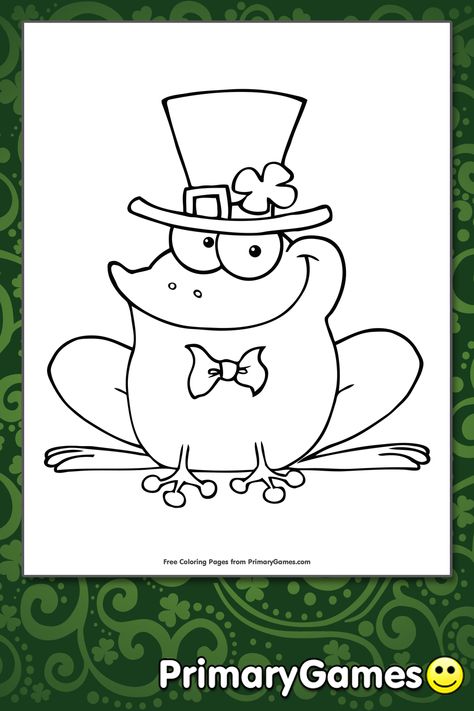 FREE Leprechaun Frog Coloring Page printable. PRINT and COLOR St. Patrick's Day PDF Coloring Books from PrimaryGames. Our online collection of EASY and ADULT Coloring Pages feature the BEST pictures for you to color. Saint Patricks Day Coloring Page, Christian St Patricks Day Coloring Pages, Frog Coloring Pages Free Printable, Adult Coloring Pages St Patricks Day Free Printable, St Patrick’s Day Color By Number, Frog Coloring, St Patricks Day Clipart, Addition And Subtraction Practice, Frog Coloring Pages