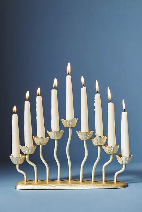 Hannukah Candles, Hanukkah Candle Holder, Black Iron Candle Holders, Dw Home Candles, Anthropologie Candle, Chanukah Decor, How To Celebrate Hanukkah, Hanukkah Candles, Festive Holiday Decor