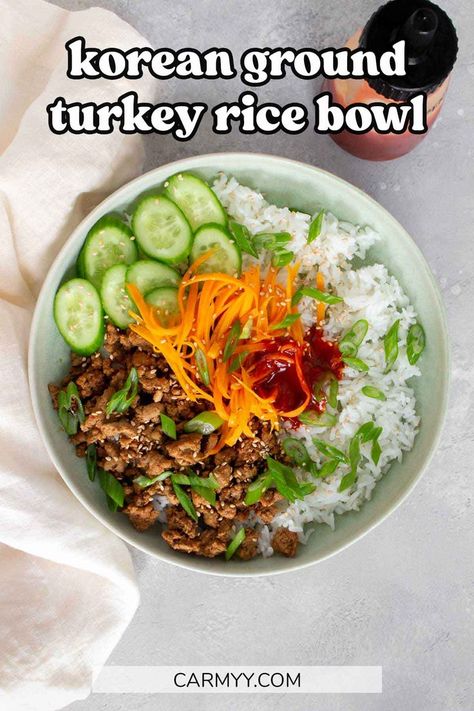 Korean Ground Turkey, Ground Turkey Rice, Ground Turkey Recipe, Ground Turkey Meal Prep, Ground Turkey Recipes Easy, Turkey Rice, Turkey Bowl, Ground Chicken Recipes, Rice Bowls Recipes