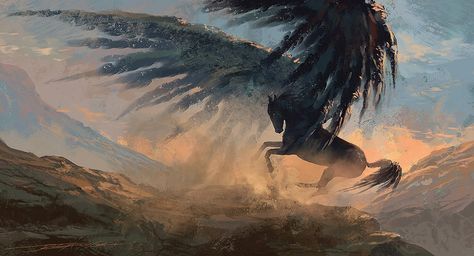 Art of Jacek Irzykowski: Speed painting - Black Pegasus Pegasus Painting, Pegasus Aesthetic, Speed Wallpaper, Horse With Wings, Black Pegasus, Pegasus Art, Fantasy Horses, Fantasy Animals, Photoshop Textures