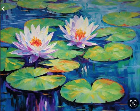 Painted Lily Pads, Toad On Lily Pad, Painting Ideas Lily Pad, Lily Pad Watercolor Paintings, Lily Pads Art, Acrylic Lilly Pad Painting, Lily Pad Pond Painting, Fauvism Art Paintings, Lilly Pad Drawings