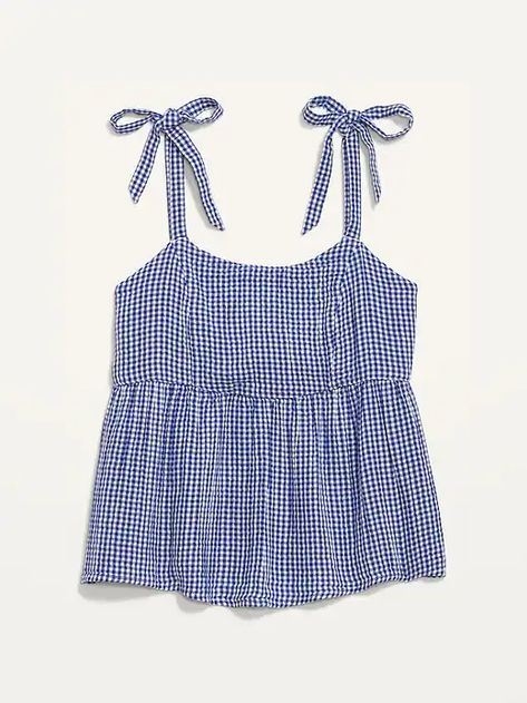 Tie-Shoulder Smocked Gingham Cami Babydoll Swing Blouse for Women | Old Navy Babydoll Tank Top, Navy Blue Tank Top, Tie Dye Women, Babydoll Tank, Old Navy Tank Tops, Dressy Tank Tops, Gingham Tops, Weather Wear, Red Tank Tops