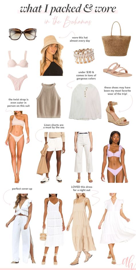 Neutral Cruise Outfits, Bahamas Capsule Wardrobe, Mexico 2023 Outfits, Summer Vacation Fashion, Bahamas Nassau Outfits, Beach Wear 2023 Trends, Spring Vacay Outfits, Bahamas Outfit Ideas Beach, Carribean Summer Outfits