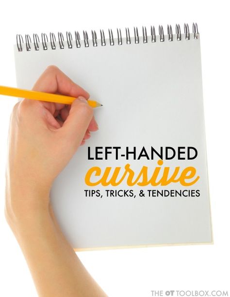 These cursive handwriting strategies will help students who write left-handed to learn cursive writing, including left handed pencil grasp, positioning, slant, and cursive letter formation. Left Handed Cursive Worksheets, Lefty Facts, Left Handed Writing, Preschool Handwriting, Learn Cursive, Teaching Cursive Writing, Learn To Write Cursive, Writing Hand, Pencil Grasp