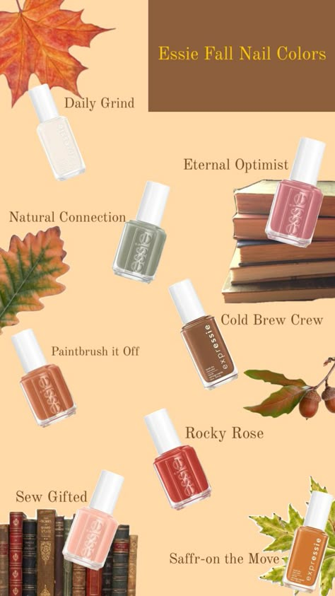 #nailpolish #fallnails #fall #nails #essienailpolish #essie Essie Fall Colors, Essie Nail Polish Fall, Autumn Nail Colors, Essie Nail Polish Colors, Fall Nail Polish, Nail Polish Colors Fall, Autumn Nail, Soft Autumn, Essie Nail Polish