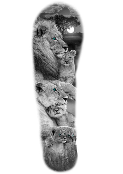 Pack Of Lion Tattoo, Animal Family Tattoos For Men, Pride Of Lions Tattoo, Mens Sleeve Tattoo Ideas Family, Lion Son Tattoo, Tattoo Family Ideas Men, Lion With 3 Cubs Tattoo, Lion With Cubs Tattoo, Lion And Cub Tattoo Father