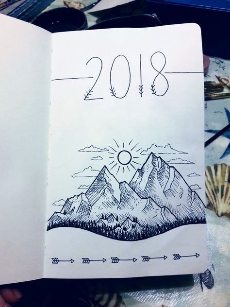 The front page from my 2018 bullet journal :) Travel Journal Front Page, Bullet Journal Front Page, Bullet Journal Headings, Bujo Cover, Bullet Journal Titles, Bullet Journal 2019, Bulletin Journal Ideas, Pretty Journals, Scrapbook Book