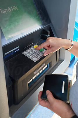 Person withdrawing money from ATM machine by Rowena Naylor for Stocksy United London Bank, Withdraw Money, Atm Machine, Fall Landscape Photography, Wallpaper Landscape, Iphone Wallpaper Landscape, Fall Landscape, Gold Nugget, Stock Photography Free