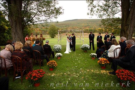 Outdoor ceremony ideas- potted mums to accent the chair aisles, easy to move, pre-arranged, already fall colored, cheap,  can be places in hollowed out pumpkins. Autumn Wedding, Outdoor Country Wedding, Cheap Fall, Wedding Aisle, Outdoor Wedding Ceremony, Country Wedding, Future Wedding, Outdoor Wedding, Got Married