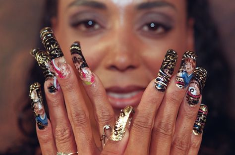 Florence Joyner's Fly Nails | Style Flo Jo, 90s Nails, Natural Nail Art, Curved Nails, Black Nail Art, Girls Nails, Gold Nails, Black Culture, Black Nails