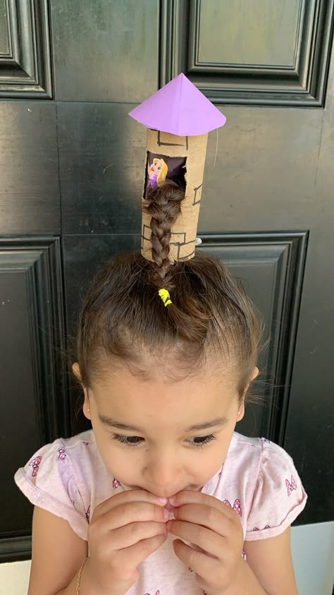 Disney Crazy Hair Day, Crazy Hair Day Preschool, Crazy Hair Day Toddler Girl, Preschool Crazy Hair Day Ideas, Repunzle Hair Ideas, Repunzal Tangled Hairstyles, Toddler Crazy Hair Day, Crazy Hair Day Curly Hair, Disney Hairstyles For Kids