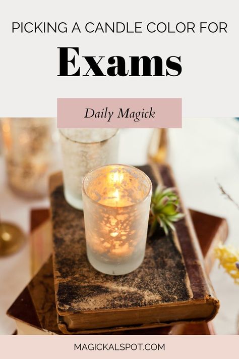 In this article, we'll learn which Candle Color you can use for Exams! We also included some additional witchy tips! Candle Spells For Career, Exam Success Spell Jar, Spell For Passing Exam, Exam Success Spell, Ritual To Pass Exam, Green Candle Magic, Motivation Candle Spell, Witchy Candles, Exam Success