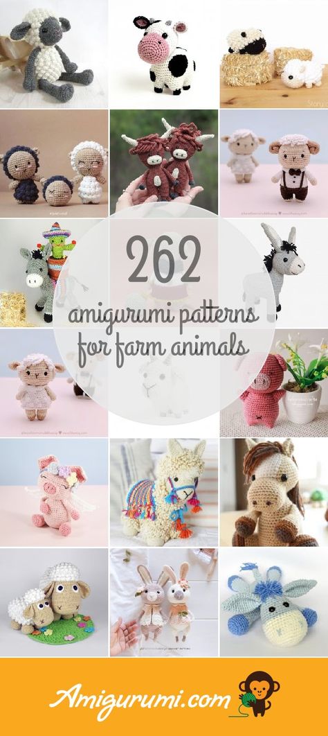 262 Farm Animals Amigurumi Patterns Crochet Baby Mobiles, Farm Animal Toys, Crochet Mobile, Crochet Food, Barnyard Animals, Farm Animal, Pattern Books, Amigurumi Pattern, Crochet Clothes