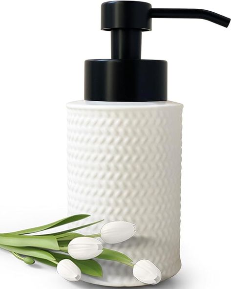 UNBONSOUHAIT 10 Oz Foaming Soap Dispenser for Bathroom,Kitchen Foam Soap Dispenser,Refillable Modern Foam Pump Bottle,Black Ceramic Foaming Hand Pump Dispenser (White Weave) : Amazon.ca: Home Black Soap Dispenser Bathroom, Bathroom Soap Dispenser Ideas, Cute Soap Dispenser, Restroom Ideas, Hand And Dish Soap Dispenser, Soap Dispenser Bathroom, Foaming Soap Dispenser, Foaming Soap, Kitchen Soap Dispenser