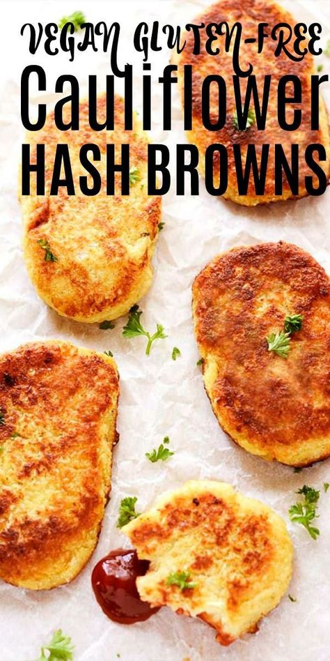 Oh yes! These healthy Gluten-Free Vegan Cauliflower Hash Browns are crisp on the outside and moist on the inside, so irresistible! #hashbrown Vegan Cauliflower Recipes, Tacos Vegan, Quick Vegan, Vegan Cauliflower, Appetizers Recipes, Vegan Sides, Hash Brown, Vegetarian Recipe, Hash Browns