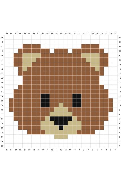 Cross Stitch Forest Animals, Bear Crochet Square, Corner To Corner Crochet Pattern Free Animals, Crochet Tapestry Pattern 2 Colors, Pixel Art Pattern Easy Free Crochet, Bear Pixel Pattern, Crochet Woodland Baby Blanket, Easy Crochet Graph, Bear Grid Pattern