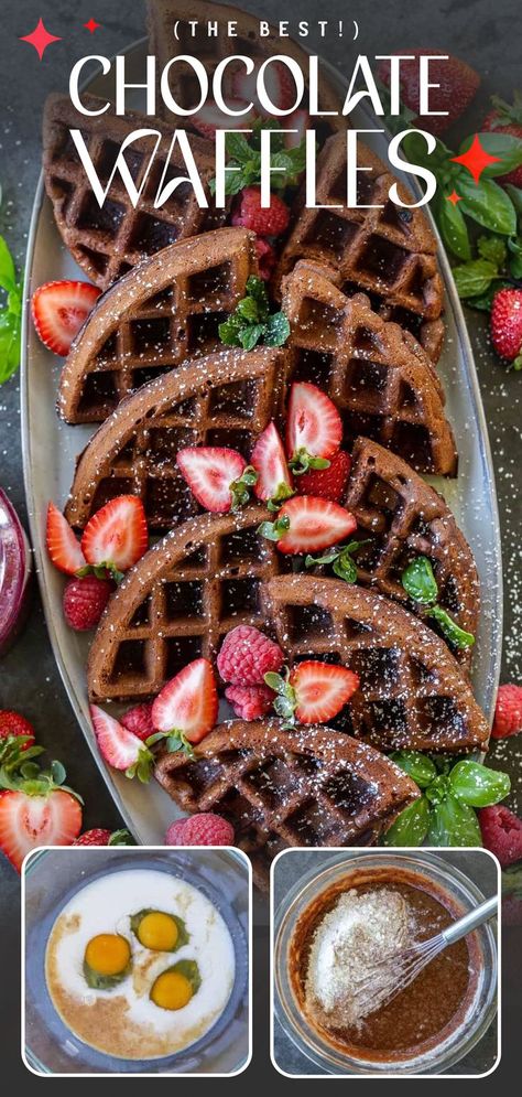 Chocolate Waffle Recipe, Easy Waffle Recipe, Dessert Waffles, Cheese Waffles, Waffle Maker Recipes, Fluffy Waffles, Strawberry Waffles, Crispy Waffle, Chocolate Waffles