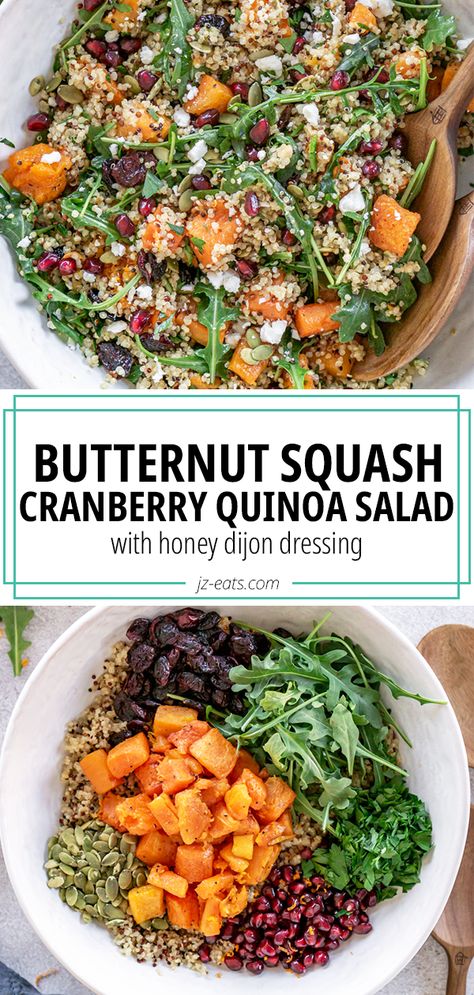 quinoa salad with butternut squash in a large white bowl Quinoa Squash Salad, Butternut Quinoa Salad, Butternut Squash And Arugula Salad, Healthy Recipes With Butternut Squash, Quinoa And Butternut Squash Recipes, Spinach Butternut Squash Salad, Roasted Butternut Squash Quinoa Salad, Quinoa Squash Recipes, Quinoa Butternut Squash Salad