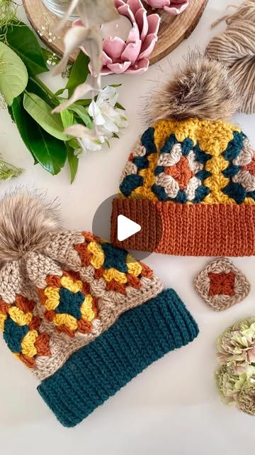 Beanie Crochet Tutorial, Granny Square Beanie, Winter Craft Projects, Square Beanie, Knitted Headband Free Pattern, Crochet Hat Free, Crochet Headband Pattern, Corner Space, Beanie Crochet