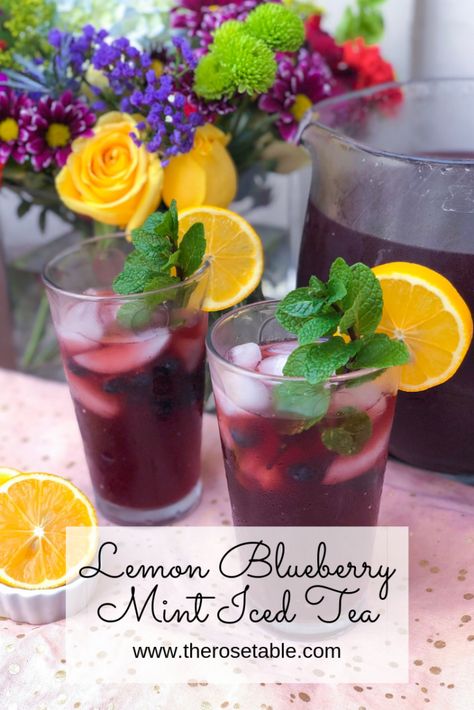 Best Iced Tea Recipe, Spring Tea Party, Iced Tea Recipe, Blueberry Mint, Tea Cocktail, Disney Dinner, Blueberry Syrup, Mocktail Recipes, Mango Sorbet