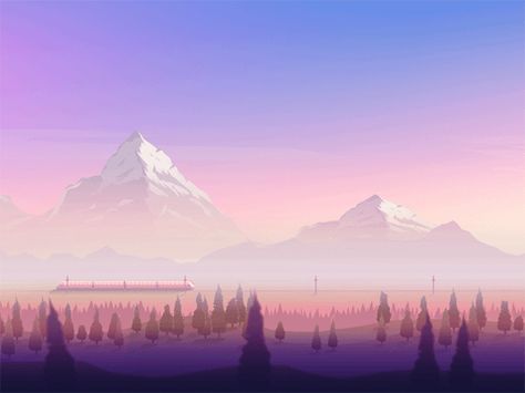 Illustrations / Animations on Behance Tumblr, Beste Gif, Gif Background, 8 Bits, Train Ride, 3d Texture, Landscape Illustration, Animated Images, Aesthetic Gif