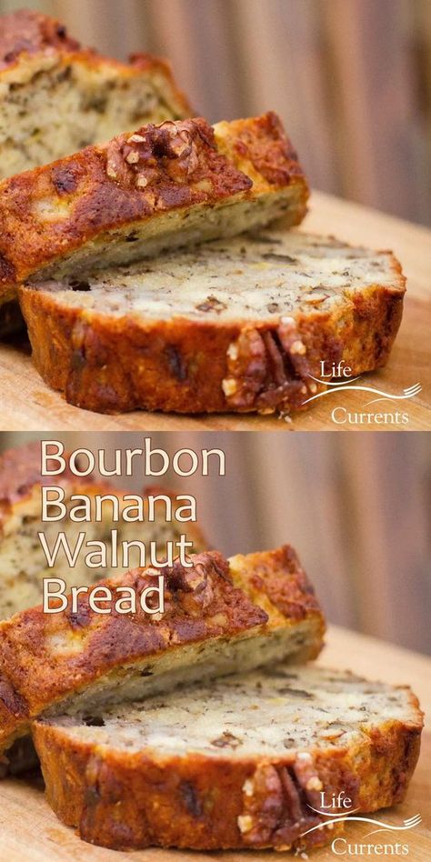 Bourbon Banana Walnut Bread – full flavored, moist, sweet quick bread is a great way to use older bananas, and it’s great for a special breakfast. Bourbon Banana Bread, Walnut Bread Recipe, Banana Walnut Bread, Bourbon Glaze, Special Breakfast, Banana Bread Recipe Moist, Pane Dolce, Walnut Bread, Banana Walnut