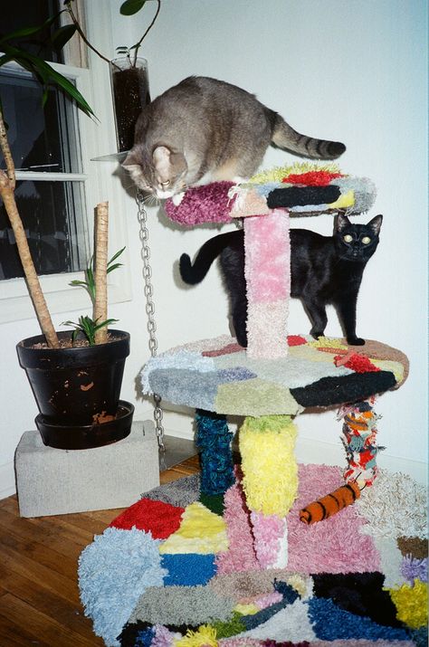 Eclectic Cat Tree, Colorful Cat Tree, Maximalist Cat Tree, Unique Cat Tree Diy, Fun Cat Tree, Cat Supplies Aesthetic, Aesthetic Cat Furniture, Cute Cat Trees, Cat Tower Aesthetic