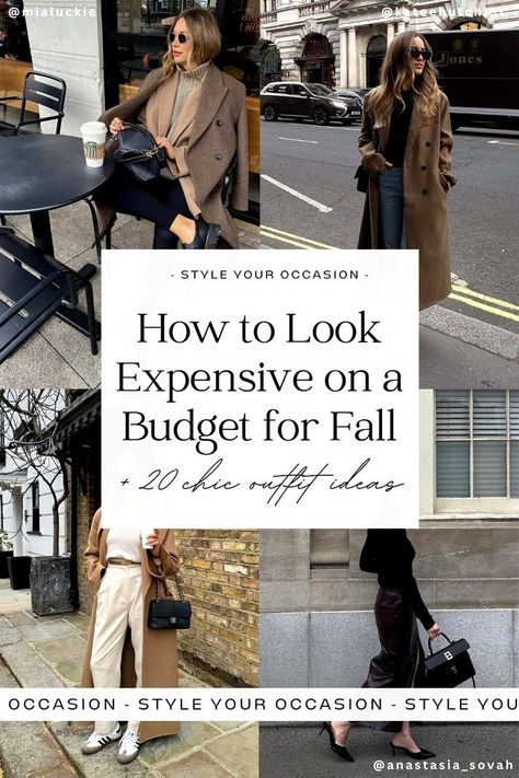 How to look expensive on a budget this fall. Looking expensive and quiet luxury doesn’t need to break the bank- we’re sharing essential women’s fashion tips for looking put together and chic in the fall for cheap. Click through for the best fall chic style tips, chic outfit ideas fall, and fall wardrobe basics to look expensive on a budget. quiet luxury fall outfits, old money fall aesthetic, fall fits, fall outfits 2024, fall style on a budget Fall Designer Outfits, Old Money Fall Aesthetic, Dress Expensive On A Budget, Fall Outfits Old Money, Chic Outfits Fall, Cheap Fall Outfits, Looking Expensive, Fall Wardrobe Basics, Old Money Fall