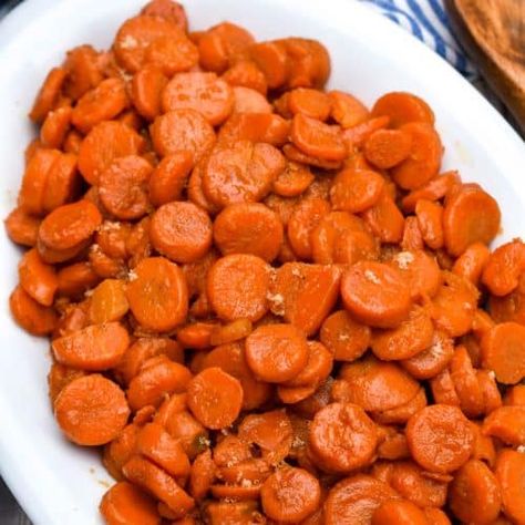 Quick & Easy Brown Sugar Glazed Canned Carrots - The Quicker Kitchen Candied Canned Carrots, Recipes With Canned Carrots, Sweet Carrots Brown Sugar Easy, Cooked Carrots With Brown Sugar, Glazed Canned Carrots, Canned Carrot Recipes, Cracker Barrel Carrots, Candy Carrots, Canning Carrots