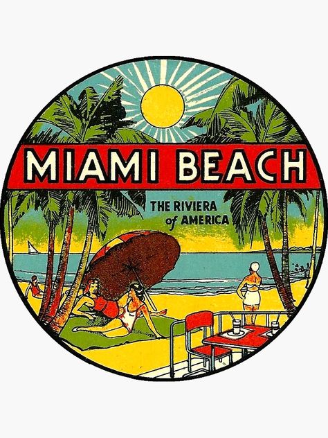 Florida Images, Florida Poster, Tropical Poster, Vintage Miami, Florida Design, Florida Art, Miami Beach Florida, America Art, Travel Stickers