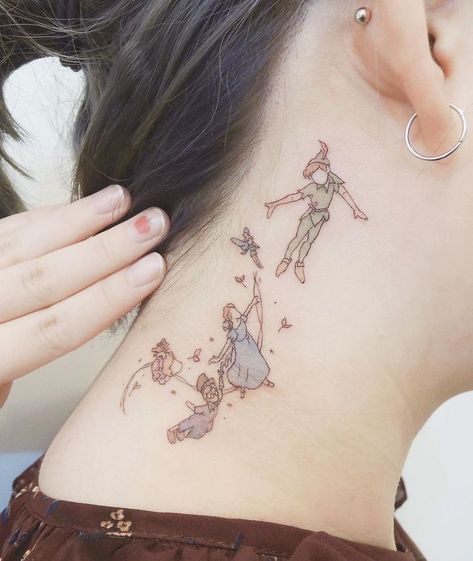 Disney Tattoos Peter Pan, Peter Pan Tattoos, Tinker Bell Tattoo, Peter Pan Tattoo, Disney Sleeve Tattoos, Matching Friend Tattoos, Our Mindful Life, Mom Tattoo Designs, Disney Tattoo