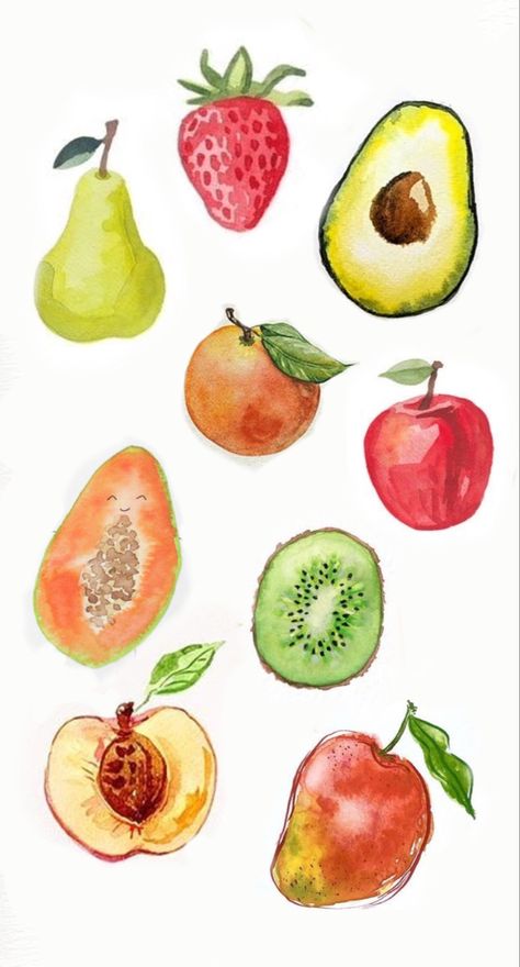 Watercolor Art Inspo Simple, Watercolor Fruits Easy, Fruit Easy Painting, Watercolor Art Fruit Easy, Watercolor Food Easy, Easy Watercolor Fruit, Tropical Fruit Drawing, Painting Fruit Easy, Fruit Watercolor Painting Easy