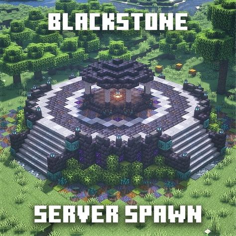 Minecraft Black Stone Builds, Minecraft Structures Blueprints, Nether Spawn Ideas Minecraft, World Spawn Ideas Minecraft, Minecraft World Spawn Ideas, Minecraft Houses Nether, Minecraft Blackstone House, Nether Design Minecraft, Nether Build Ideas