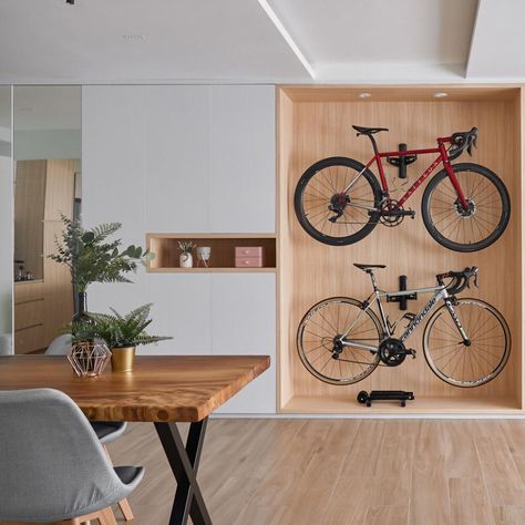 Bike Room Design, Bike Storage Design, Bike Storage Home, Bike Storage Room, Bike Storage Apartment, Bicycle Room, Bike Rack Wall, Singapore Interior Design, Singapore Interior