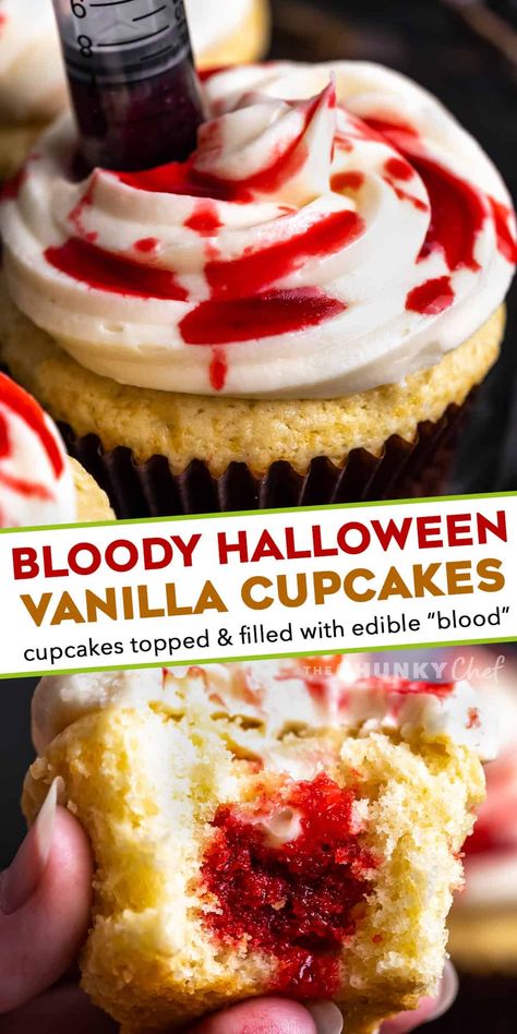 Halloween 21st Birthday Cake, Vanilla Halloween Cupcakes, Boozy Halloween Cupcakes, Halloween Cupcake Flavors, Horror Cupcakes, Halloween Cupcake Recipes, Halloween Cupcakes Ideas, Edible Blood, Halloween Muffin