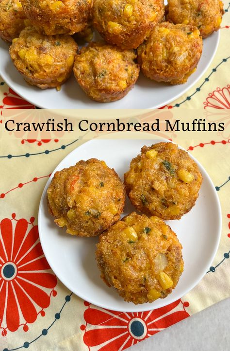 Crawfish Cornbread Jiffy, Cajun Party Food, Seafood Cornbread, Crawfish Cornbread Dressing, Cornbread Cupcakes, Stuffed Cornbread, Cajun Cornbread, Crawfish Dishes, Crawfish Cornbread