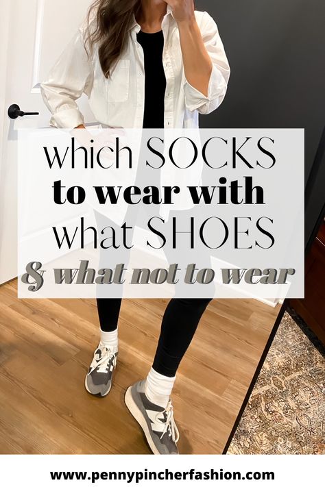 Are you tired of wearing dull and mismatched socks with your favorite shoes? It's time to elevate your footwear game with our guide to matching socks and shoes! Explore stylish combinations to keep you on-trend and comfy, without breaking the bank. Don't miss out on these fabulous tips - read this post now! Leggins Socks Sneakers Outfit, Mid Socks Outfit Women, Matching Shoes To Outfits, Crew Socks Outfit Fall, Sock Style Sneakers Outfit, Boots With Socks Outfit Black Leggings, Nike Free Run 5.0 Outfit, Tall Socks And Sneakers Outfit Leggings, Socks And Vans Outfit