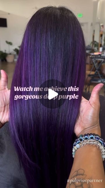 Dark Purple Hair On Brown Hair, 2vv Midnight Violet Black Hair, Joico Purple Hair Color, Plum Money Piece Hair, Hair Color Ideas For Black Hair Peekaboo, Brown Skin Hair Dye, Dark And Purple Hair, Purple Hair Formula, Purple Balayage Straight Hair