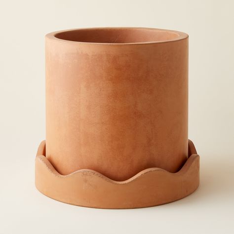 Featuring playful squiggles, the Rosemead Pot is made from cement with a terracotta hue and is perfect for both indoor and outdoor use. The saucer has a unique squiggle-edged rim and the pot has a drainage hole. Shipping:Ships in 1-3 weeks Dimensions: Small: 12" x 10.75" Large: 16.25" x 15" Plant Ceramic Pots, Coiling Ceramics, Thrown Pottery Ideas, Fun Ceramics, Textured Pottery, Pottery Pinch Pot, Planter Pottery, Pots Ceramic, Coil Pottery