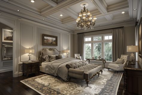 Bedroom Ideas Mansion, Luxury Villa Bedroom, Reading Reference, House Claims, Classical Interior Design, Classical Interior, Luxury Houses Mansions, Classic House Exterior, Luxury Bedroom Master