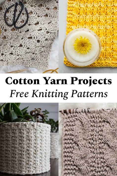 Welcome to my wonderful roundup of cotton yarn projects knitting patterns! Spruce up your own kitchen or knit a thoughtful handmade gift. Knit Cotton Pattern, Knitting Patterns Worsted Yarn, Knitting Patterns Cotton Yarn, Cotton Yarn Knitting Patterns, Absolute Beginner Knitting Projects, Popular Knitting Projects, Knitting With Cotton Yarn Patterns, Quick And Easy Knitting Projects, Cotton Yarn Projects Knitting