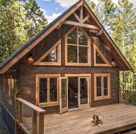 Rustic Cabin Exterior Color Schemes, Lake Cabin Exterior, Camping Architecture, Small Cabin House Plans, Blueprint Construction, Dream Homestead, Shed Tiny Home, Cabin Designs, Lake Ideas