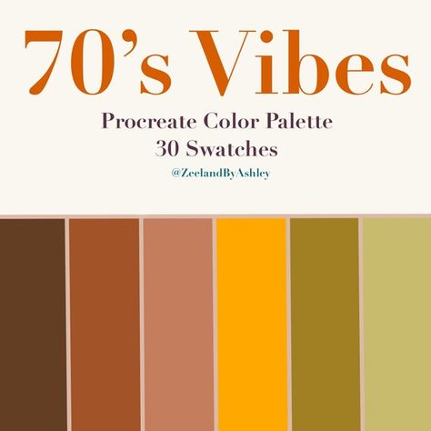 Color Palette Swatches, Procreate Palette, Vintage Colour Palette, Procreate Color Palette, Retro Color Palette, 70s Home, Hal Decor, 70s Aesthetic, 70s Vibes