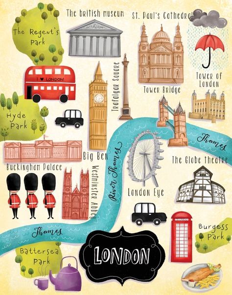 Illustrated Maps, London Dreams, London Vacation, London Map, London Park, English Lessons For Kids, We Are The World, London Calling, Visit London