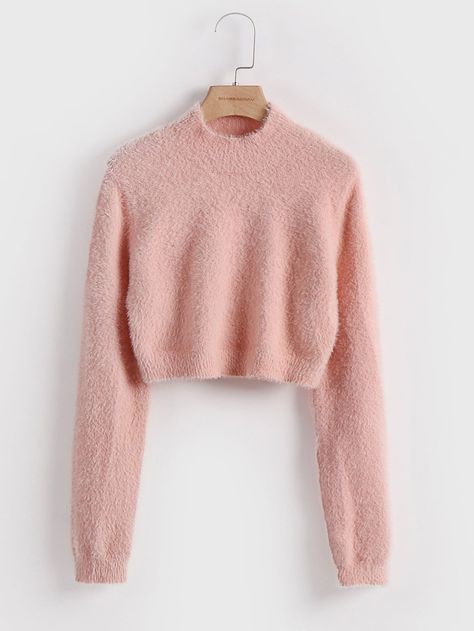 Baby Pink Casual  Long Sleeve Acrylic Plain Pullovers  Slight Stretch Fall/Winter Women Knitwear Pink Sweater Outfit, Outfit Polyvore, Dress Book, Women Sweaters Winter, Sweater Crop, Soft Classic, Women Sweaters, Stylish Dress Book, Fuzzy Sweater