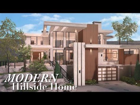 bloxburg small house layouts Bloxburg House Ideas Modern Mansion, Hillside Modern Mansion Bloxburg, Bloxburg Mansion Ideas Modern, Bloxburg Hillside Mansion, Mountain House Bloxburg, Hill Side House, Bloxburg Mansion Ideas Exterior, Bloxburg Modern House Ideas, Bloxburg Mountain House