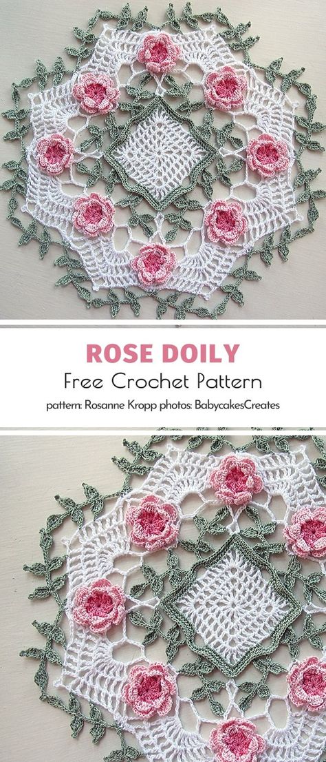 Oh, there is so much goodness here! We simply can't take our eyes off this stunning doily. The delicacy, the lacework, the colors inspired by mother nature herself...pure perfection! We are afraid that words will never express our love for this design. You feel it though, don't you?  #freecrochetpattern #crochetpattern #doily #crochetrose Free Crochet Doily Patterns, Crochet Dollies, Crochet Mandala Pattern, Crochet Doily Patterns, Crochet Tablecloth, Crochet Rose, Crochet Motifs, Crochet Flower Patterns, Doily Patterns