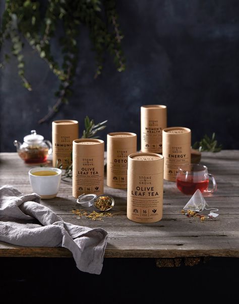 Stone & Grove on Packaging of the World - Creative Package Design Gallery Paper Cylinder, Olive Leaf Tea, Packaging Design Trends, Tea Health Benefits, Creative Package, Tea Drinkers, Tea Packaging, Coffee Packaging, Eco Friendly Paper